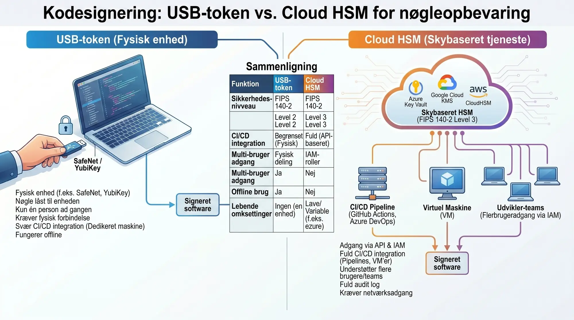 Code Signing: USB-token vs cloud HSM til nøgleopbevaring